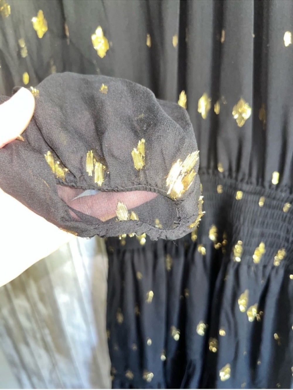 A.L.C. Sydney Silk Shirtdress Black Gold Metallic Print Ruffle Keyhole Dress XS - Picture 5 of 8